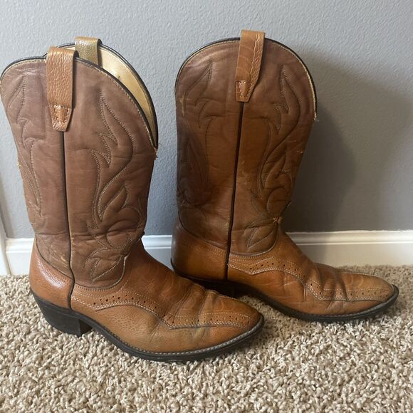 Vtg Laredo Brown Nico Leather Western Style Boots Men\'s Size 10EE Distressed USA main image 16